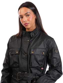 Dames Jas Belstaff Waxed Cotton Trailmaster in Zwart - maat EU 42 / UK 14