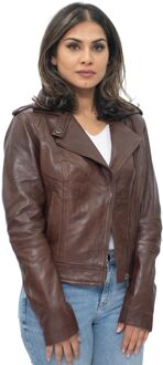 Dames kastanje lederen bikerjack-Reynosa Bruin - EU 44 / UK 16