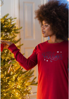 Dames kerst nachthemd lange mouw print - maat S Rood