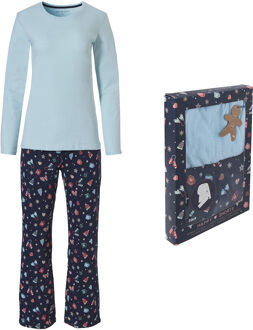 Dames kerst pyjama set shirt licht + broek winter print giftbox Blauw