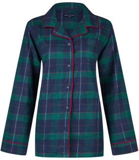 Dames kerst pyjama set shirt + broek blauw/groen geruit flanel Veelkleurig - L
