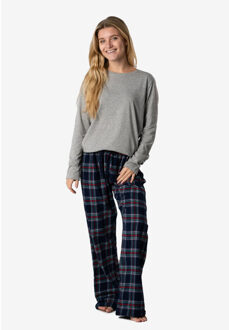 Dames kerst pyjama set shirt + broek giftbox flanel geruit Grijs - M