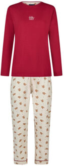 Dames kerst pyjama set shirt + broek giftbox rood/off-white gingerbread Veelkleurig