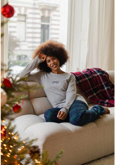 Dames kerst pyjama set shirt + broek grijs/groen geruit Veelkleurig