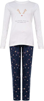 Dames kerst pyjama shirt + broek gingerbread / blauw Wit - L