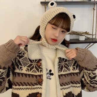 Dames Kikker Gebreide Wollen Hoed Zoete En Warme Herfst En Winter Hoofddeksels THIN889 Beige