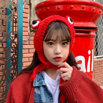 Dames Kikker Gebreide Wollen Hoed Zoete En Warme Herfst En Winter Hoofddeksels THIN889 Rood