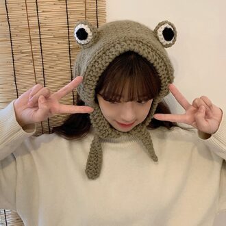 Dames Kikker Gebreide Wollen Hoed Zoete En Warme Herfst En Winter Hoofddeksels THIN889 wit