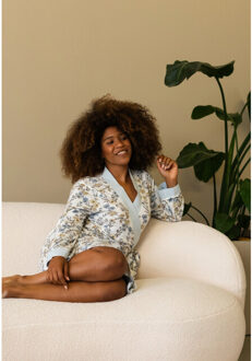 Dames kimono ochtendjas bloemenprint Wit - M