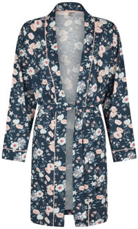 Dames kimono ochtendjas donkerblauw gebloemd - maat XXL Veelkleurig