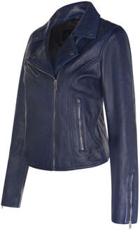 Dames klassiek leren Brando bikerjack-Loughton Blauw
