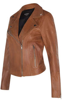 Dames klassiek leren Brando bikerjack-Loughton - maat EU 46 / UK 18 Bruin