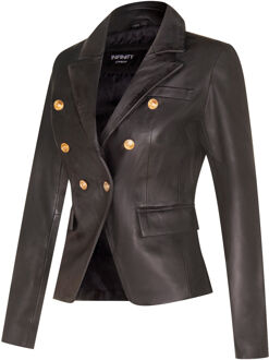 Dames klassiek leren militair blazerjack-nieuw - maat EU 42 / UK 14 Zwart