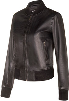 Dames klassiek MA-1 leren bomberjack-Newcastle - maat EU 46 / UK 18 Zwart