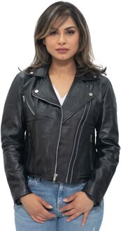 Dames klassiek rood nappaleer retro bikerjack-Bergen Zwart - EU 52 / UK 24