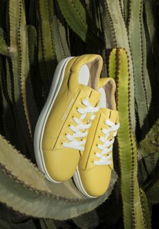 Dames klassieke gele platform sneakers, natuurlijk leer - maat EU 38 Geel