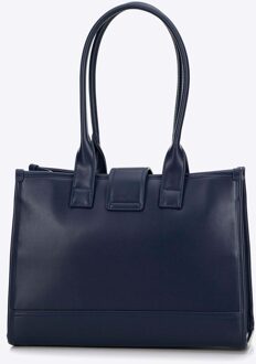 Dames Klassieke Schoudertas met Stoffen Inzetstuk, Marineblauw Donkerblauw - One Size