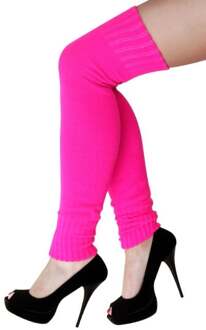 Dames knie-over beenwarmers fluo pink