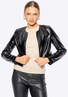 Dames Kort Zwart Eco-leren Jasje - maat 2XL