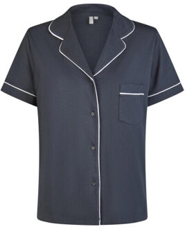 Dames korte pyjama set modal shortama met knoopsluiting donker Blauw