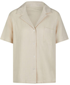 Dames korte pyjama set mousseline shortama - maat S Beige