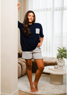 Dames korte pyjama set shortama blauw Veelkleurig - M