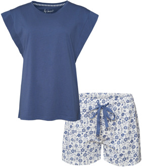 Dames korte pyjama set shortama Blauw - XL