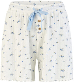 Dames korte pyjama set shortama lichtblauw/wit gebloemd - maat S Veelkleurig