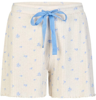 Dames korte pyjama set shortama lichtblauw/wit gebloemd Veelkleurig