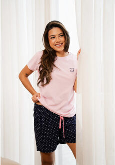 Dames korte pyjama set shortama roze weekend Veelkleurig - M