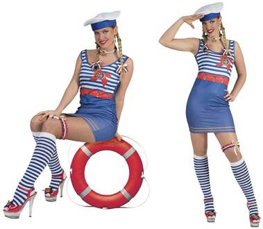 Dames kostuum matroos Blauw, Multikleur - Print