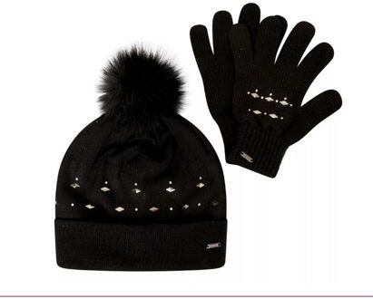 Dames kristallen hoed en handschoenen set Zwart - One size