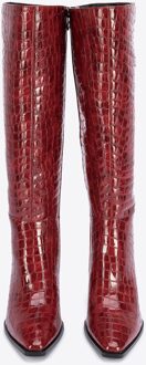 Dames lakleren croco hoge hak laarzen, bordeauxrood, natuurlijk leer - EU 39