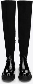 Dames lakleren hoge laarzen met ketting, zwart lakleer - EU 37