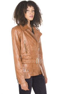 Dames lang leren bikerjack-Quito Bruin - EU 50 / UK 22