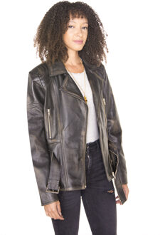 Dames lang leren bikerjack-Quito - maat EU 42 / UK 14 Zwart