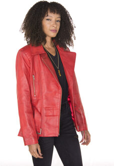 Dames lang leren bikerjack-Quito - maat EU 46 / UK 18 Rood