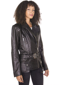 Dames lang leren bikerjack-Quito Zwart - EU 52 / UK 24