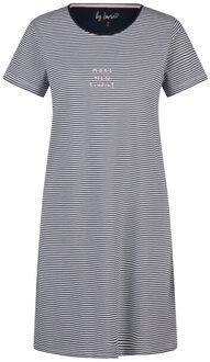 Dames lang nachthemd korte mouwen donker gestreept Blauw - XL
