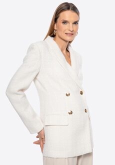 Dames lange bouclé jas in beige polyester