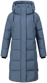 dames lange gewatteerde winterjas Tabiaa XVI met capuchon & fleece Blauw - S