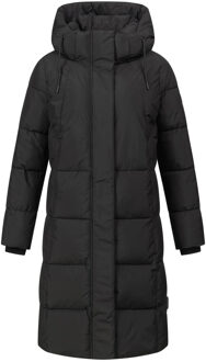 dames lange gewatteerde winterjas Tabiaa XVI met capuchon & fleece Zwart - XL