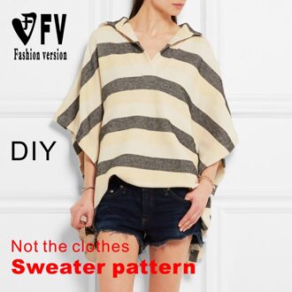 Dames Lange Hooded T-shirt Patroon Hedging Gebreide Grote T-shirt Snijden Tekening 1:1 Kledingstuk Structuur Patroon BXS-43 Size XS