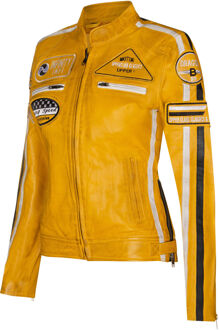 Dames lederen biker racebadges jas-Agadir - maat EU 36 / UK 8 Geel