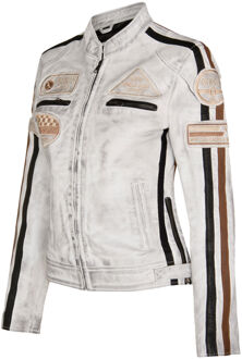 Dames lederen biker racebadges jas-Agadir - maat EU 40 / UK 12 Wit