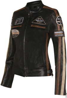 Dames lederen biker racebadges jas-Agadir - maat EU 46 / UK 18 Zwart