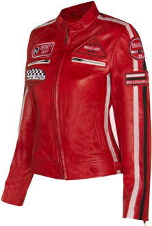 Dames lederen biker racebadges jas-Agadir - maat EU 52 / UK 24 Rood