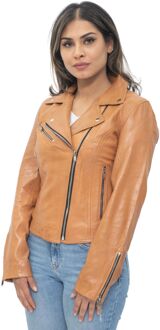 Dames lederen klassieke biker Brando jas-Baku Bruin - EU 44 / UK 16