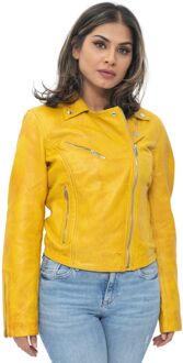 Dames lederen klassieke biker Brando jas-Baku Geel - EU 40 / UK 12