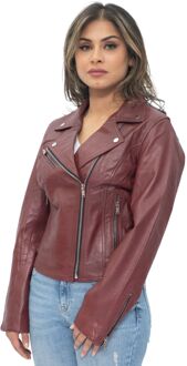 Dames lederen klassieke biker Brando jas-Baku - maat Bourgogne